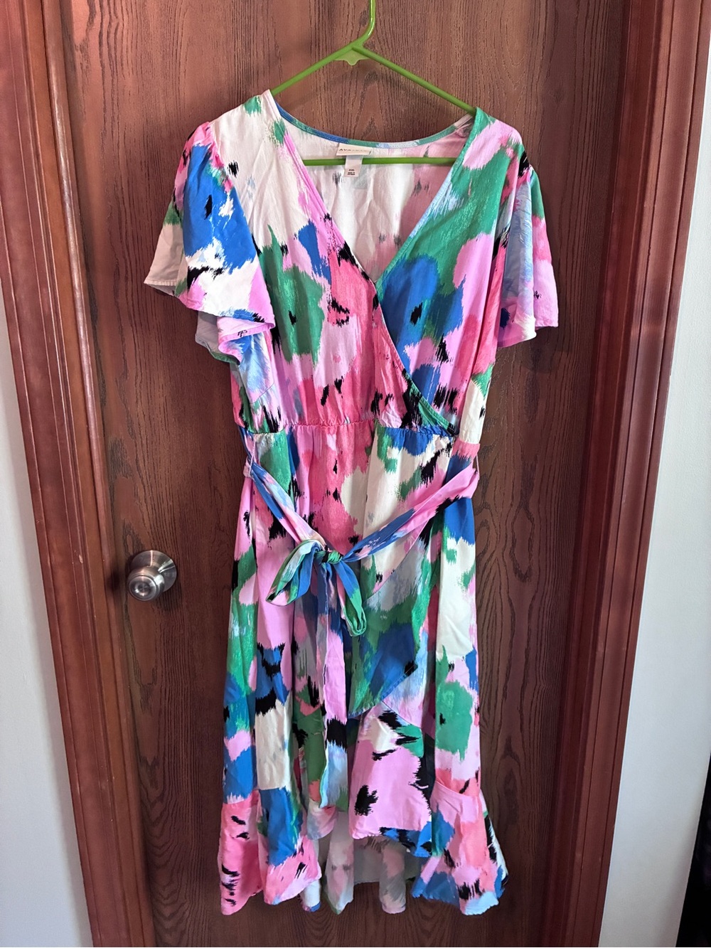 Ava & Viv Pink Multi Brushstroke Wrap Dress